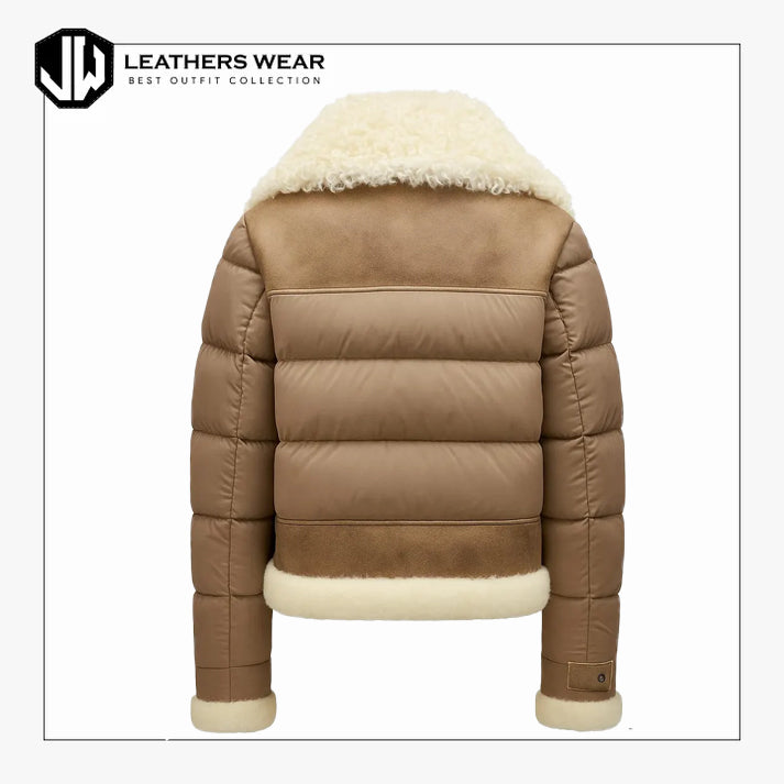 Genuine Leather Shearling Puffer Jacket
