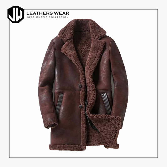 Genuine Leather Shearling Coat For Men