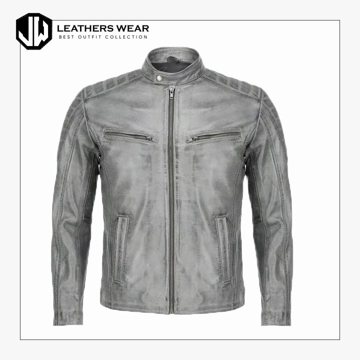 Gray Distressed Lambskin Motorcycle