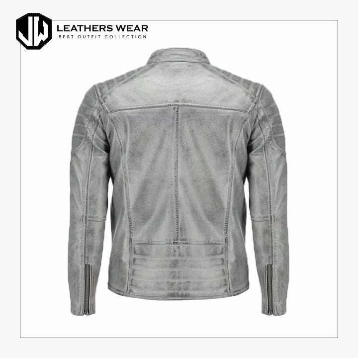 Gray Distressed Lambskin Motorcycle