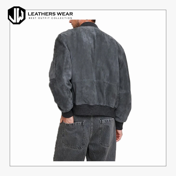 Gray Suede Leather Jacket Men