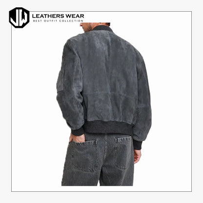 Gray Suede Leather Jacket Men