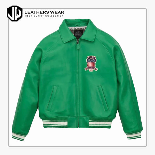 GreenAvirexBomberLeatherJacket