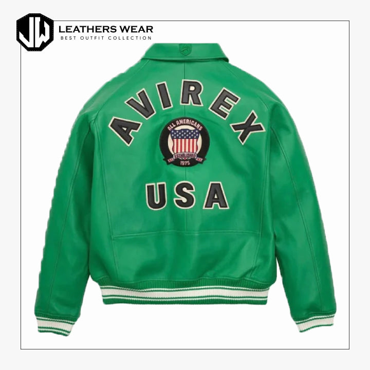 GreenAvirexBomberLeatherJacket1