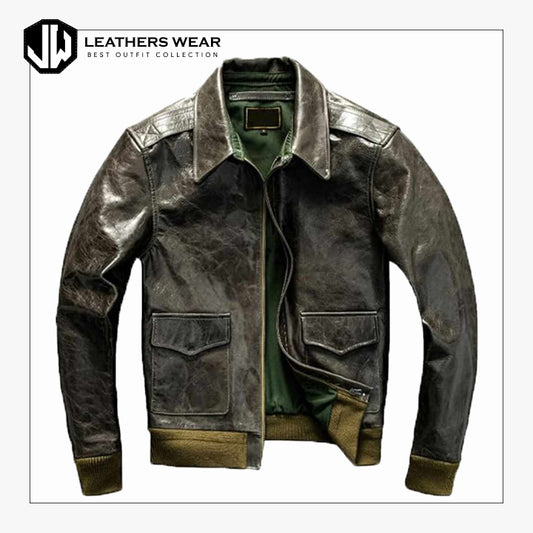 GreenPilotLeatherJacketMen