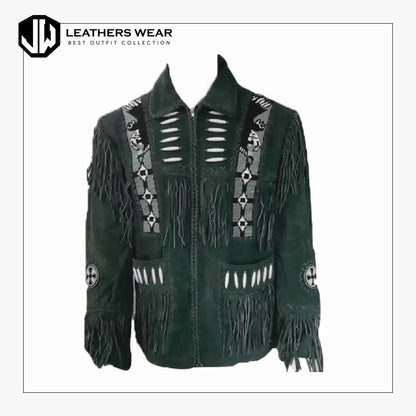 Green Suede Western Leather Jacket