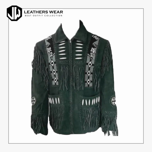 Green Suede Western Leather Jacket