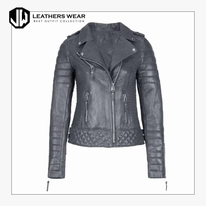 Grey Leather Biker Jacket