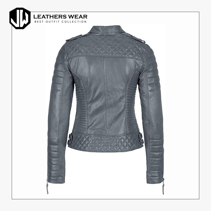 Grey Leather Biker Jacket