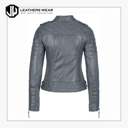 Grey Leather Biker Jacket