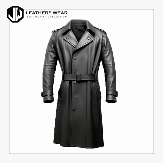 Handmade Cow Leather Men Long Coat