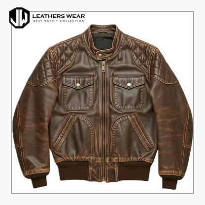 Handmade Distressed Real Leather Bomber Jacket