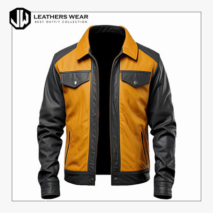Handmade Two Tone Leather Trucker Jacket