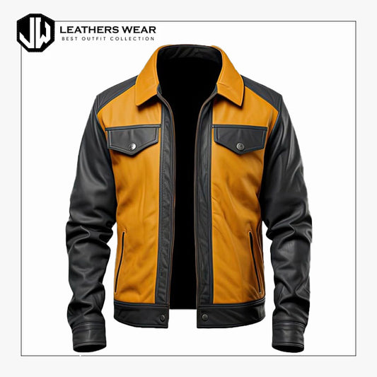 Handmade Two Tone Leather Trucker Jacket
