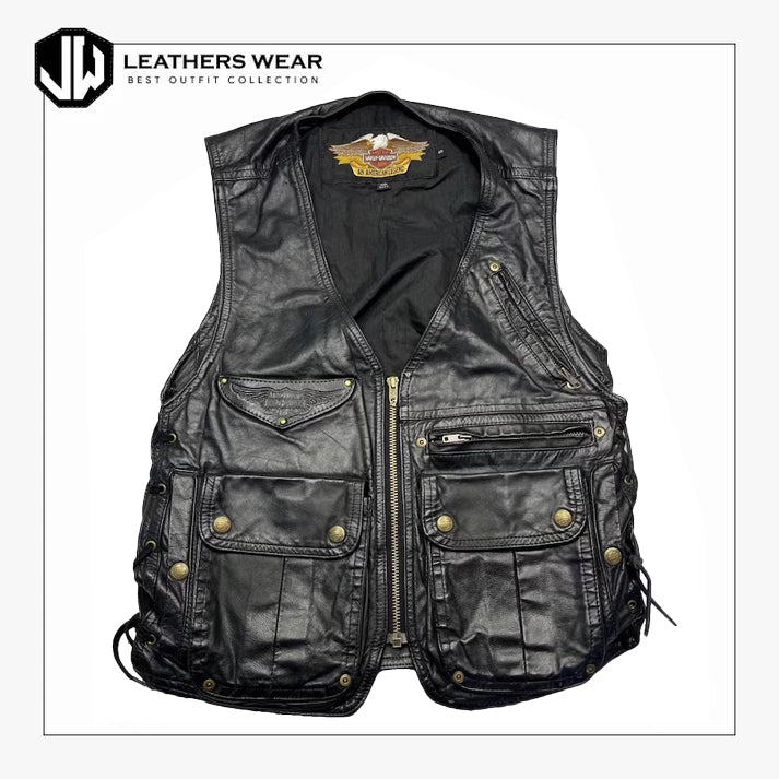 Harley Davidson Leather Vest Black Side Lace