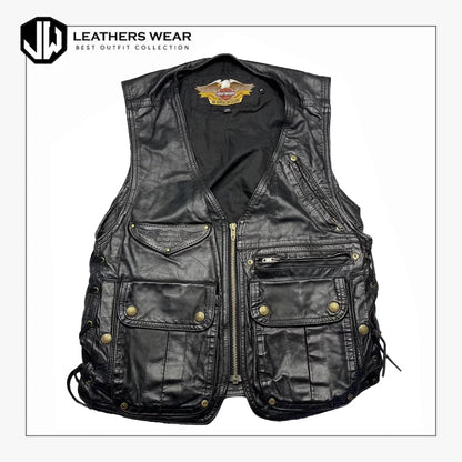 Harley Davidson Leather Vest Black Side Lace