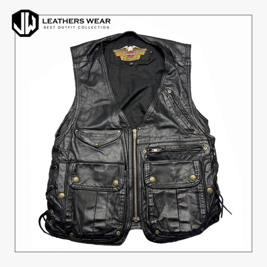 Harley Davidson Leather Vest Black Side Lace