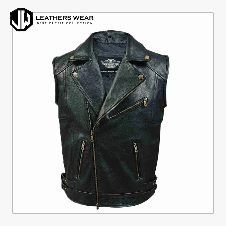 Harley Davidson Mens Layton Vintage Leather Vest Leathers Wear