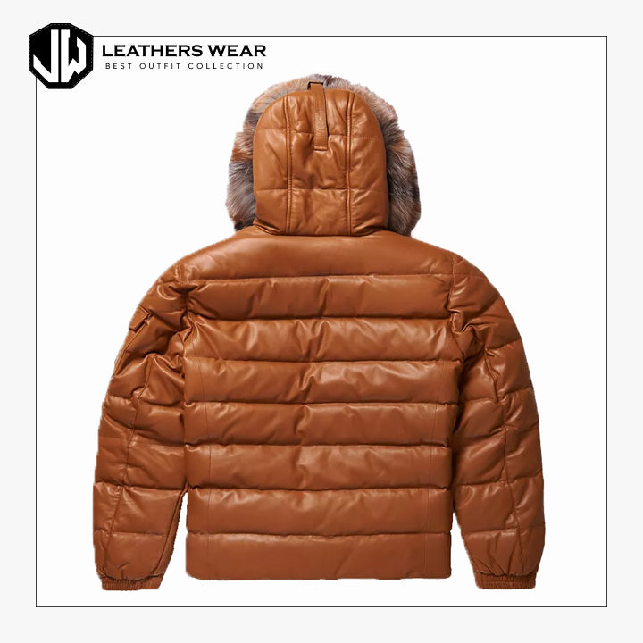 Hood Brown Leather V-Bomber Jacket