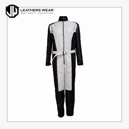 Lack and White Biker Leather Jumpsuit