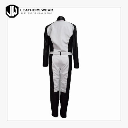 Lack and White Biker Leather Jumpsuit