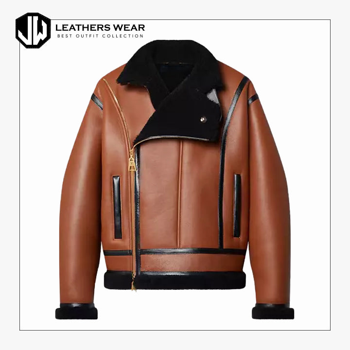 Ladies Brown Aviator Leather Jacket