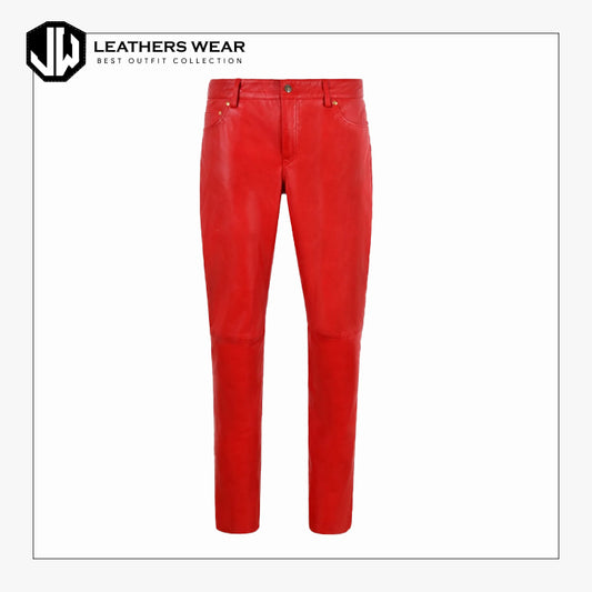 Ladies Leather Pant Red