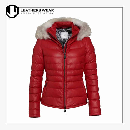 Ladies Puffer Leather Down Jacket