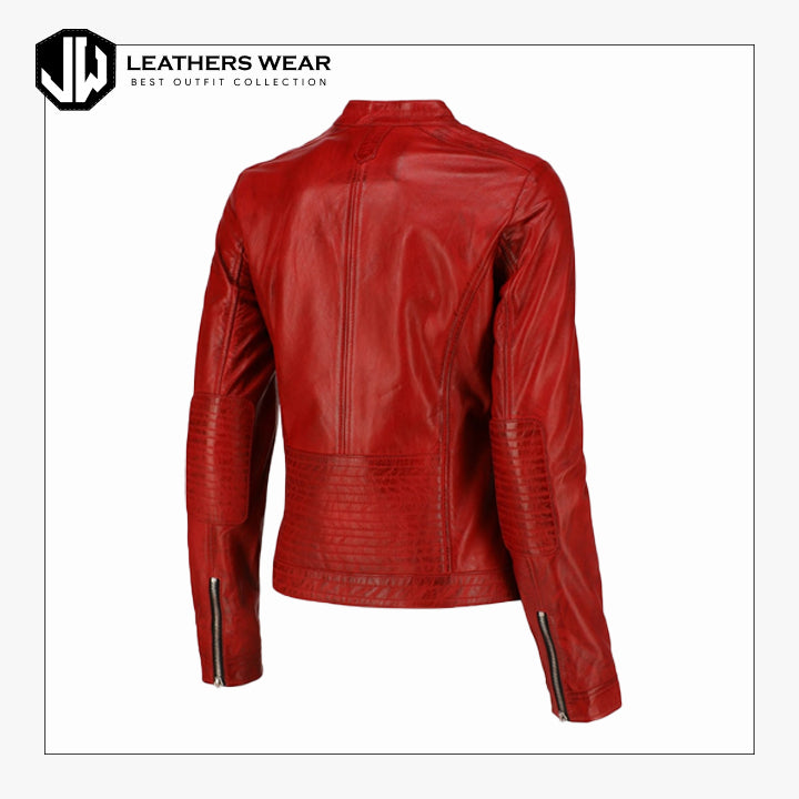 Ladies Real Leather Red Jacket