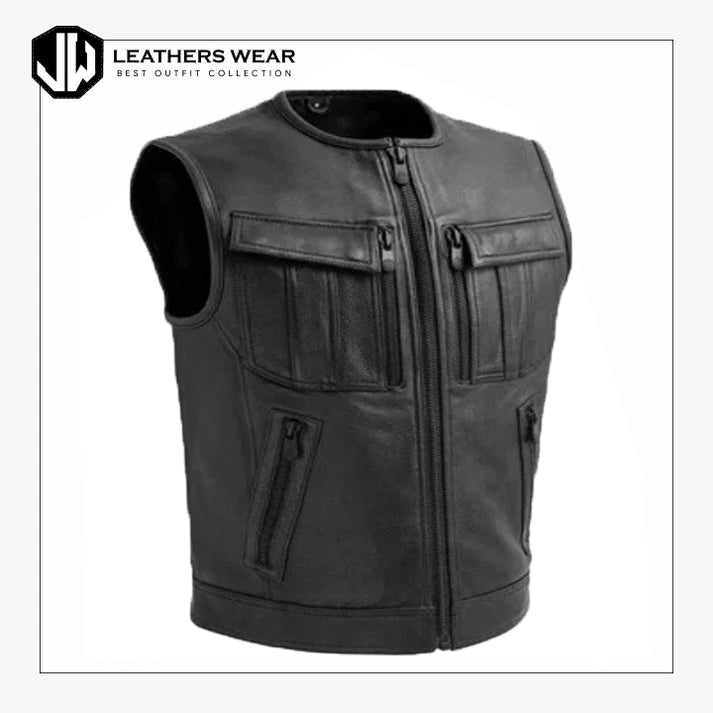 Leather Biker Vest Mens