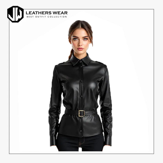Leather Black Shirt Women
