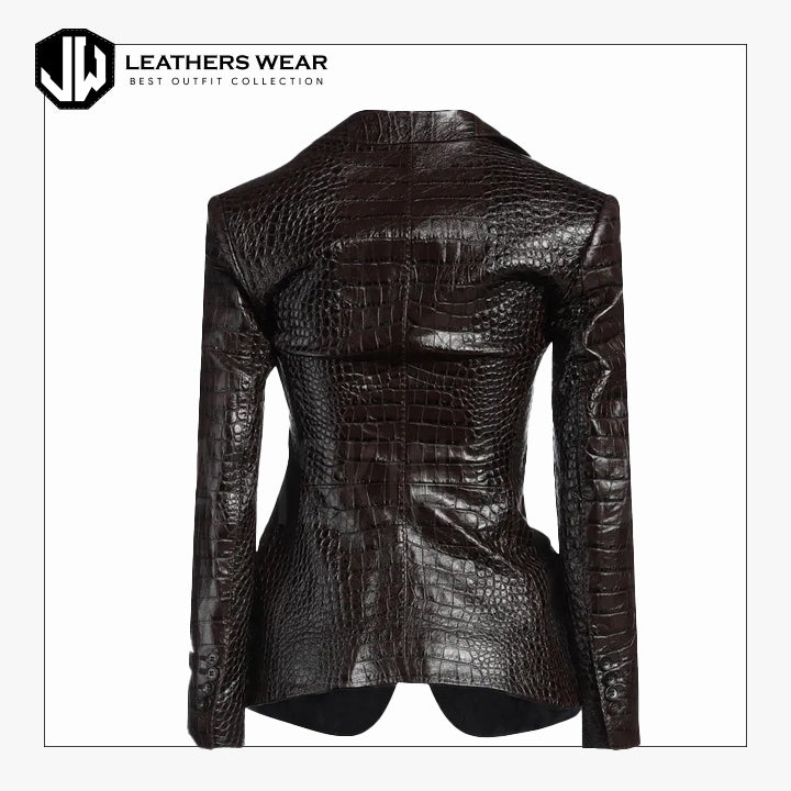 Leather Blazer Women Croc Embossed