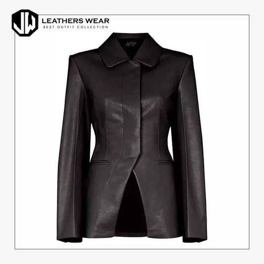 Leather Blazer for Women Black