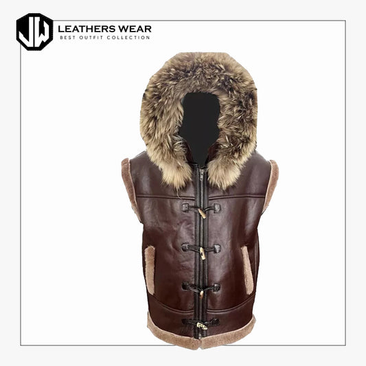 Leather Bomber Hooded Vest