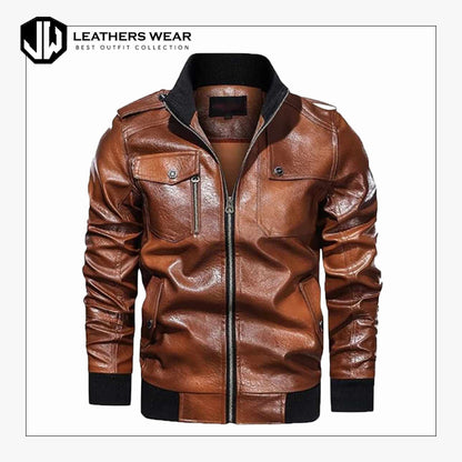 Leather Bomber Jacket Mens Brown