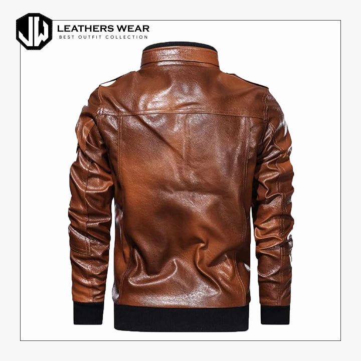 Leather Bomber Jacket Mens Brown