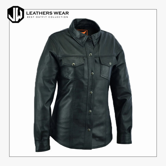 Leather Button Up Shirt Womens