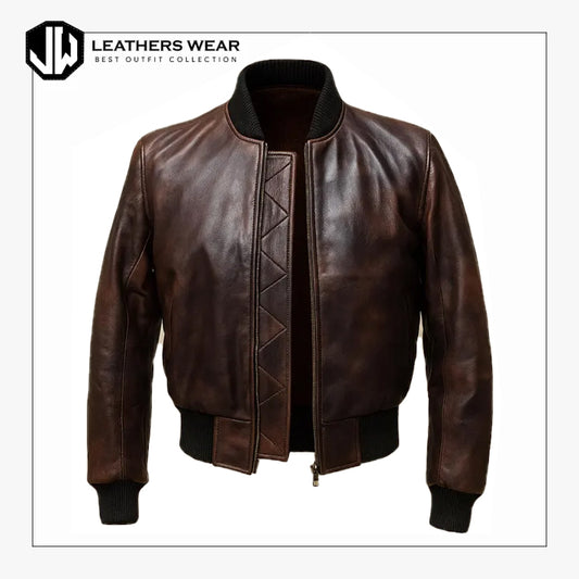 Leather Cropped Bomber Jacket