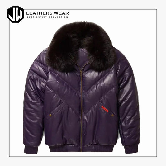 Leather Handmade Warm Fur Collar Jacket