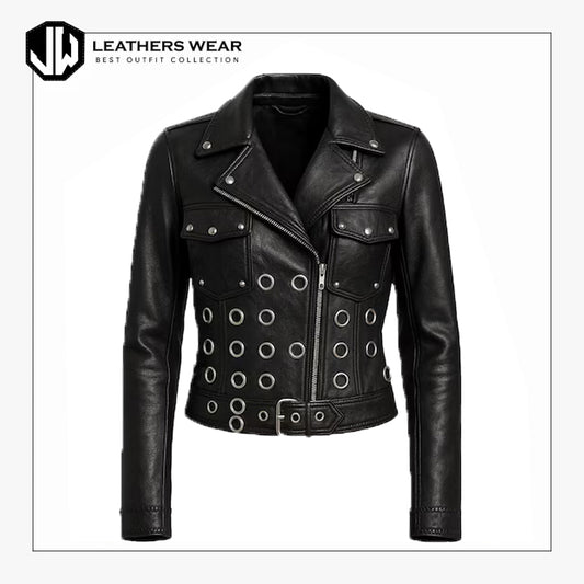 Leather Jacket Studded Womens