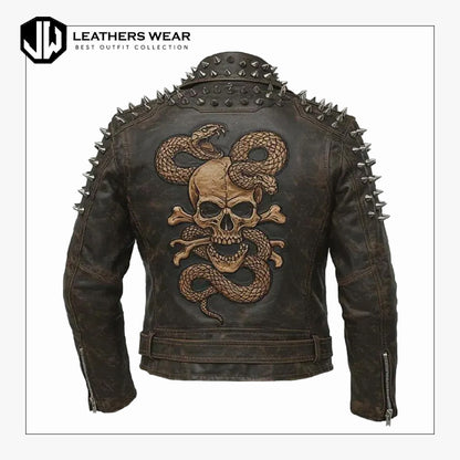 Leather Motorcycle Jacket Skull & Snake