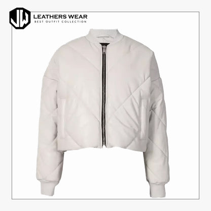 Leather Puffer Jacket in White