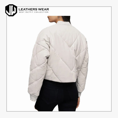 Leather Puffer Jacket in White