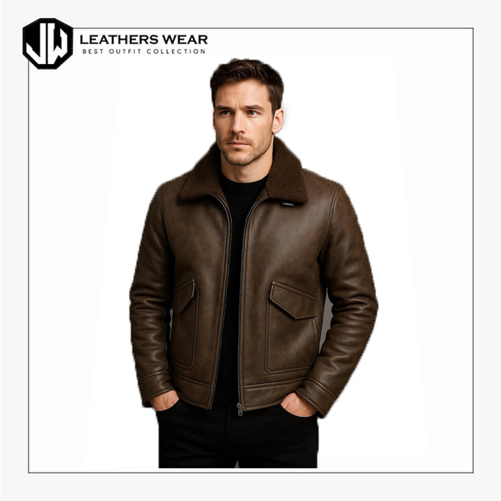 Leather Sherpa Jacket Mens