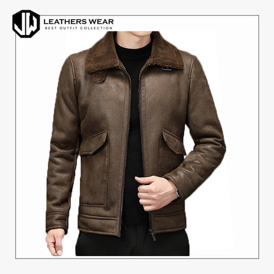 Leather Sherpa Jacket Mens