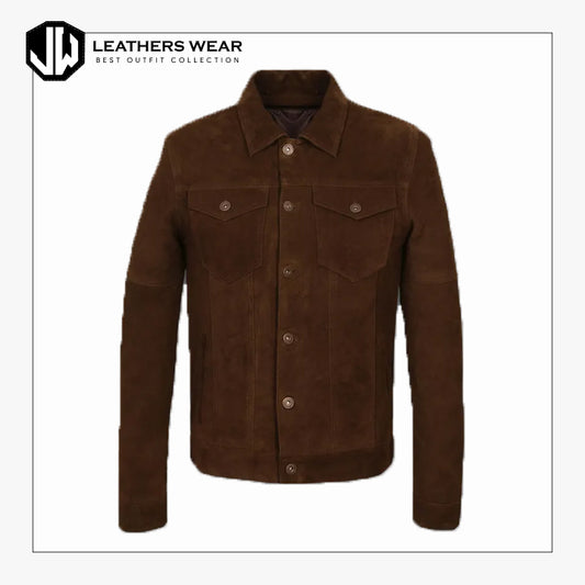 Leather Trucker Jacket Brown