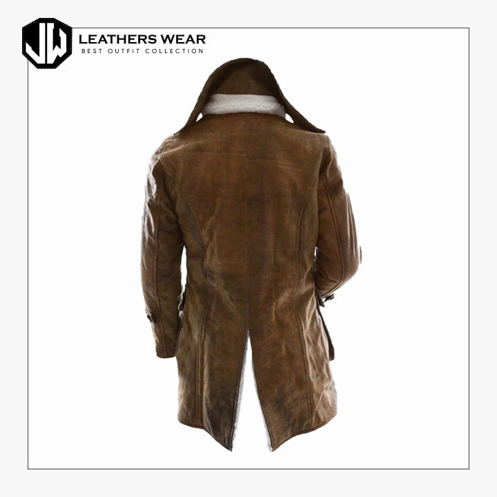 Leather Buffing Brown Trench Coat