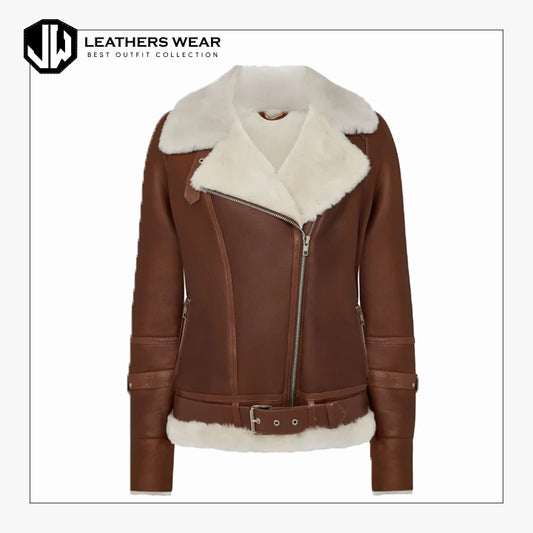 Leather oversized aviator jacket in brown