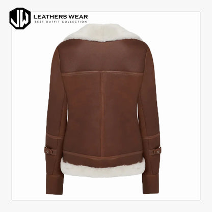 Leather oversized aviator jacket in brown