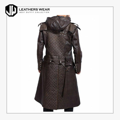 Long Black Leather Trench Coat